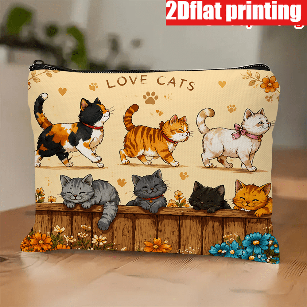 TEMU Neceser de maquillaje temático para mujer, 1 pieza, con cierre de cremallera y estampado 2D - Bolsa portátil con lindo y de patas, adecuada para