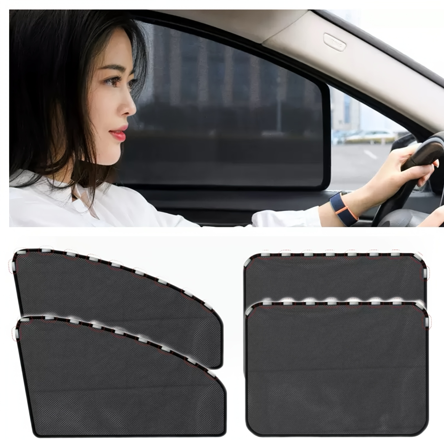 4pcs Magnetic Car Window Sunshades, Featuring Protective And Privacy Screens - Heavy-Duty Mesh Front/Rear Covers, Easy to Install/Remove, Suitable for All Vehicles, Trucks, Suvs - Heat Insulation And Glare Reduction solely for Parking Use
