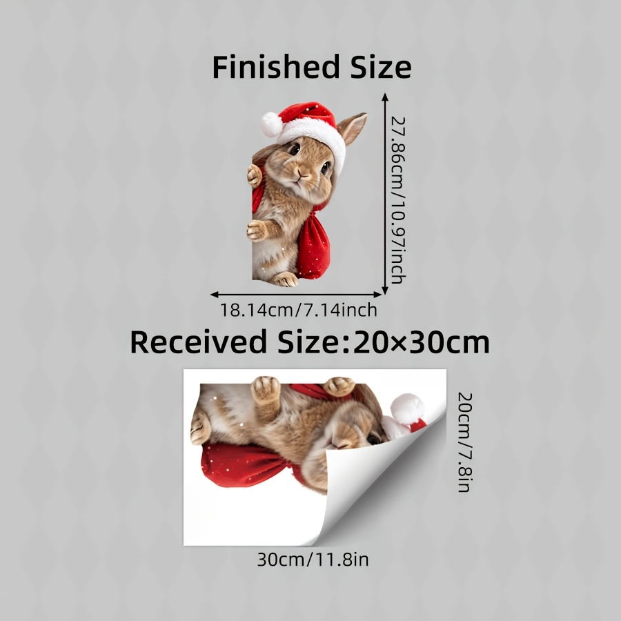 TEMU 1pc Cute Peeking Rabbit And Santa Hat Static Window Cling Sticker, Snowflake Christmas Rabbit Gift Bag Glass Sticker, Double-sided Visible