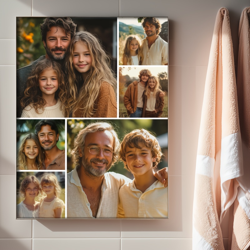TEMU 2d Flat, 2d Flat, Customizable Photo Collage With A Frame, Ideal For Couples And Families, Featuring A Contemporary , Wrapped In Pine Wood,