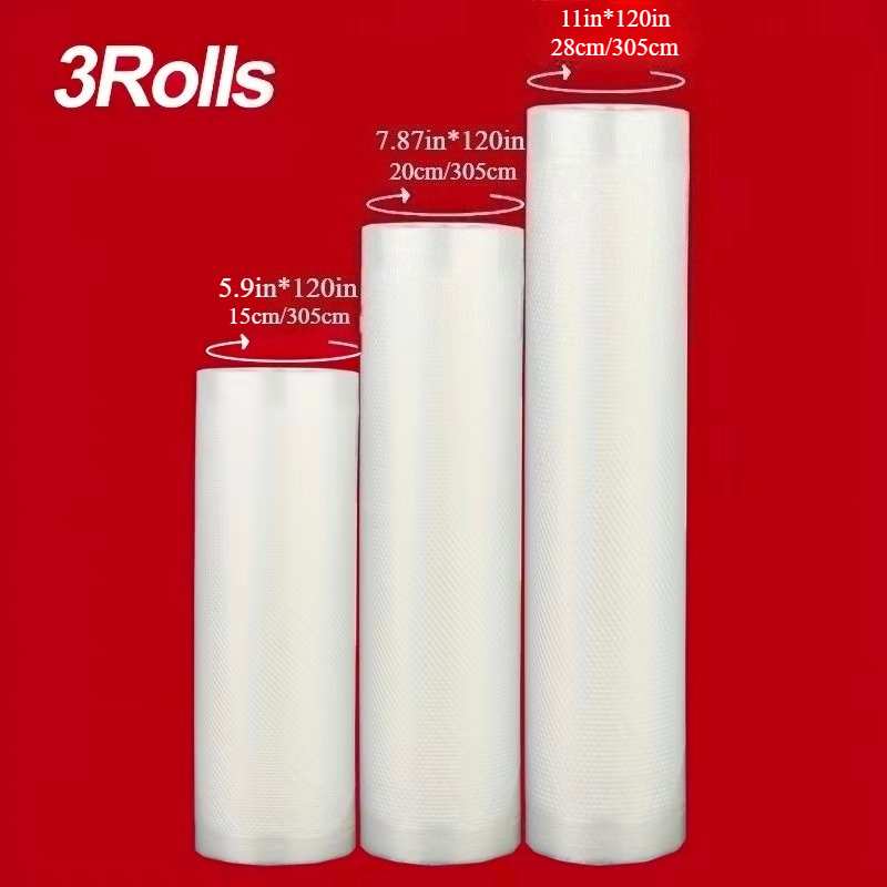 3 Rolls 305cm Size, Increased Volume Without Increase, Kitchen Storage Vacuum Sealing Bags Vacuum Packaging Bags