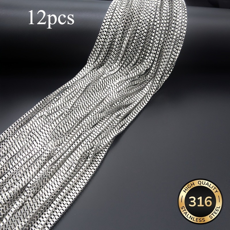 TEMU 12pcs Minimalist Fashion 316 Steel Box Chain Necklace, 316 Steel Chain Decoration, Hypoallergenic, Anti-fading, Waterproof And Durable, Easy And