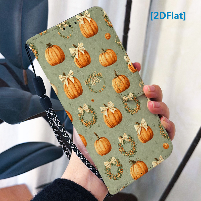 imagen del artículo   para teléfono - [2d  ]   con diseño de calabaza, con ranura para tarjetas y diseño abatible, antigolpes y anticaídas, compatible con oppo realme narzo 20/30a/n53/60x/70/70x/70 pro 5g