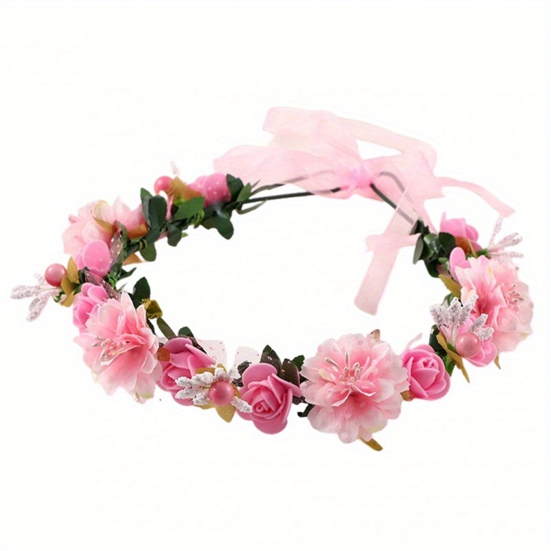 E-shop Blumen Haarband Braut Kopfschmuck Blumen Stirnband Fotografie Kopfbedeckung mit Band für Frauen Party Frisur Anfertigung