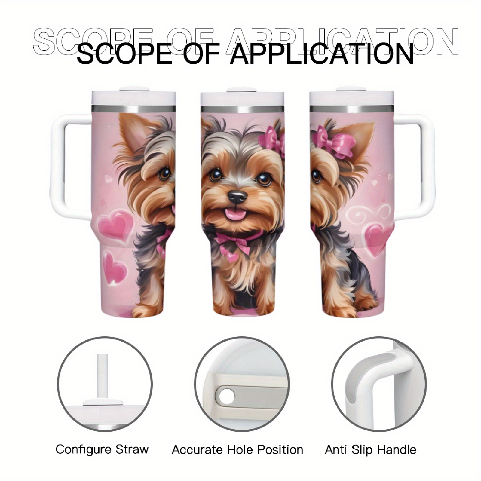 

1pc Yorkshire Terrier Design 40oz Stainless Steel With Handle & Straw Lid - Insulated Travel Mug For Hot And Cold Beverages - Ideal For Outdoor Sports, Camping, And Christmas Gift