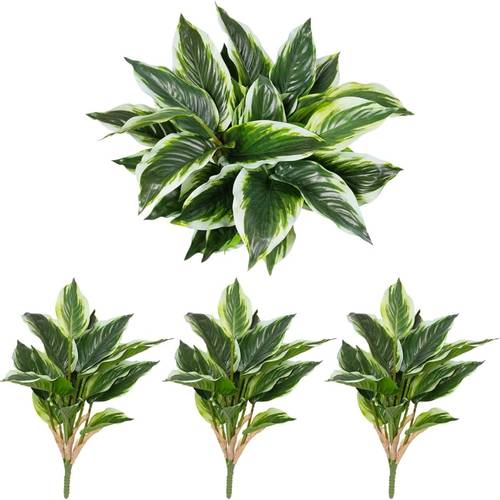 1 3 6pcs artificial tropical greenery hosta outdoor faux plants uv resistant realistic green leaves and stems suitable for porch terrace balcony garden pots or indoor decor