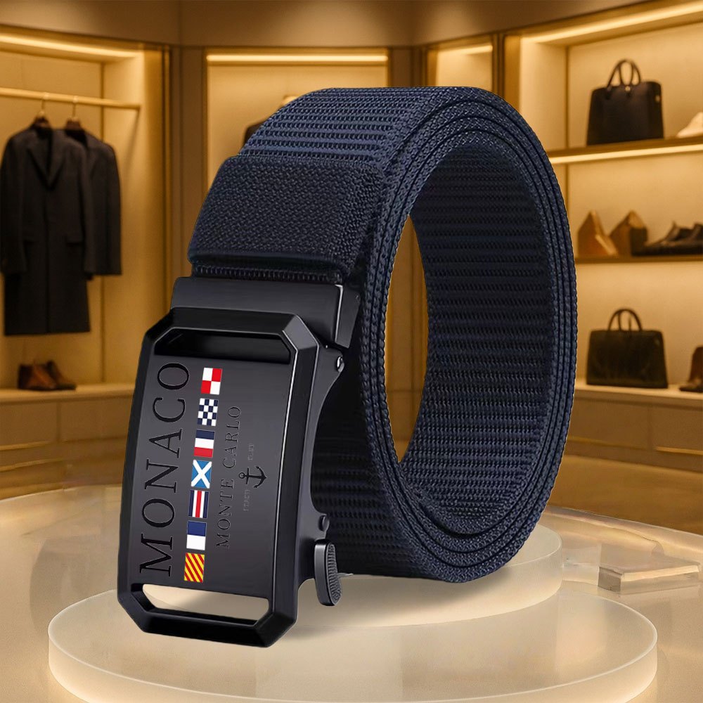 TEMU 1pc Men's Novelty Belt Yacht Club De Monaco Pattern Men's Waist Belt Belt Athletic Pants Trousers Jeans Accessory Fashion Item Men's Gift