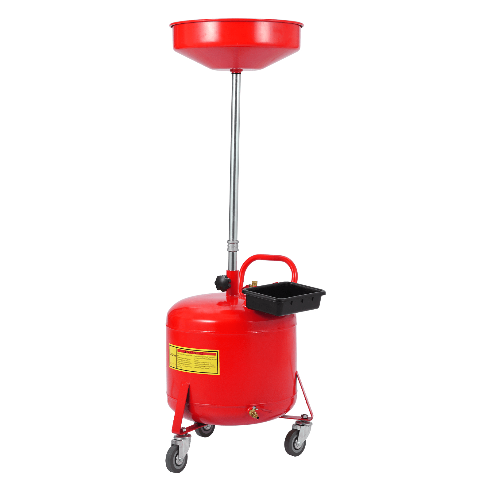 8-gallon Double-layer Steel Waste Oil Collection Tank With 15-inch Funnel, Pneumatic Drain, Adjustable Height, And Mobility Wheels In Red