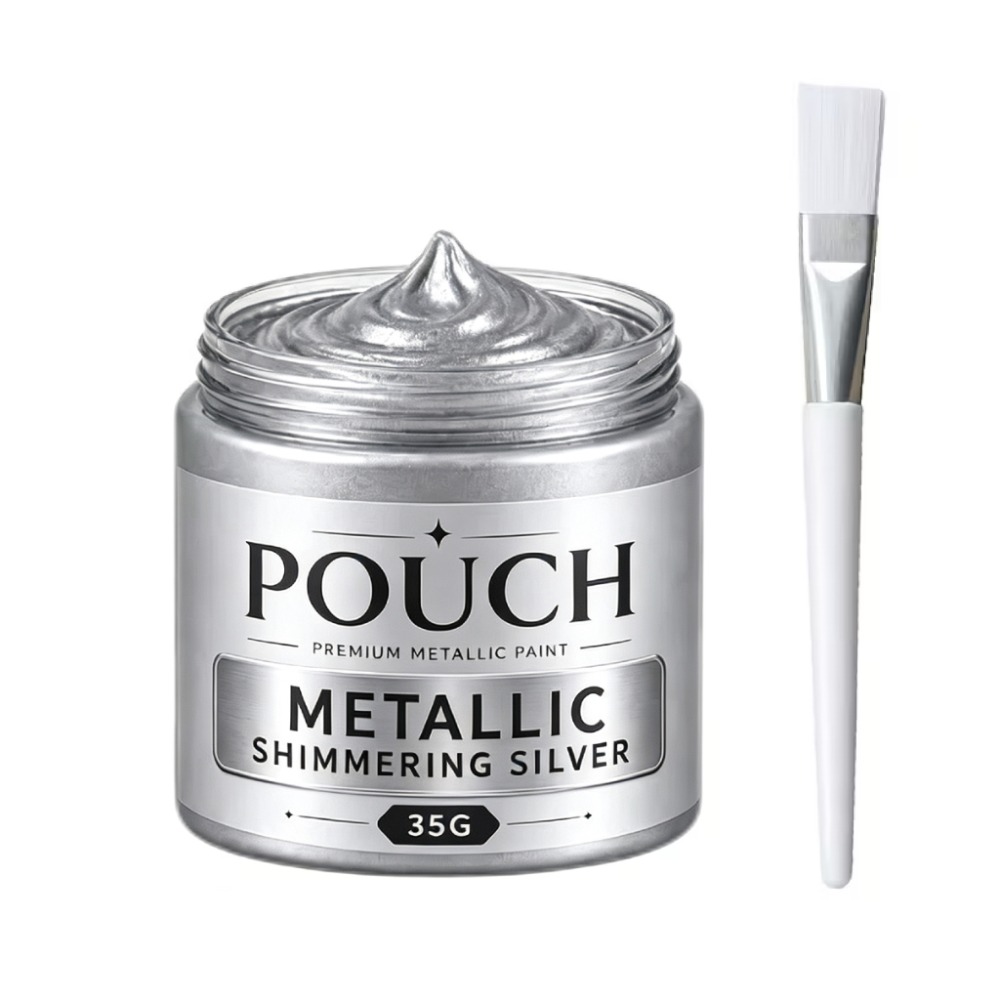 TEMU Pouch Two-piece Set (including Silvery Wheel Rim Scratch Repair Paste And A Brush) Alloy Wheel Rim Scratch Repair Paste, Suitable For Brushing