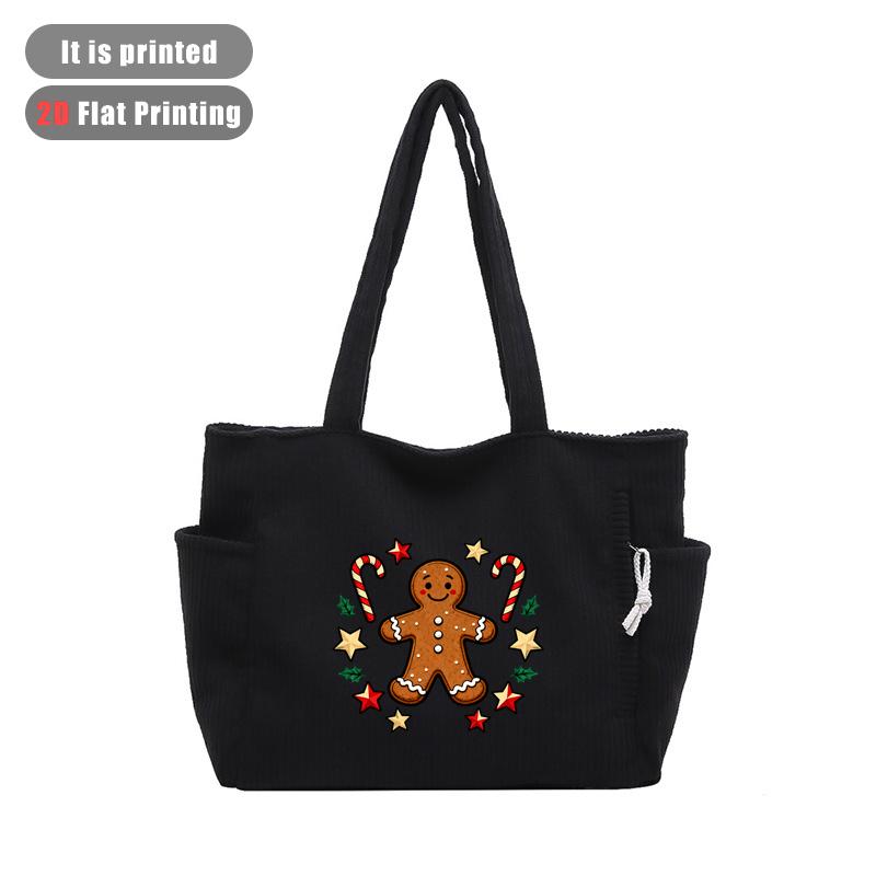 TEMU 2d Flat Print 1pc Gingerbread For Man Pattern Women's Tote Bag, Universal Commuter Bag, Corduroy Handbag, Casual Artistic Crossbody Bag,