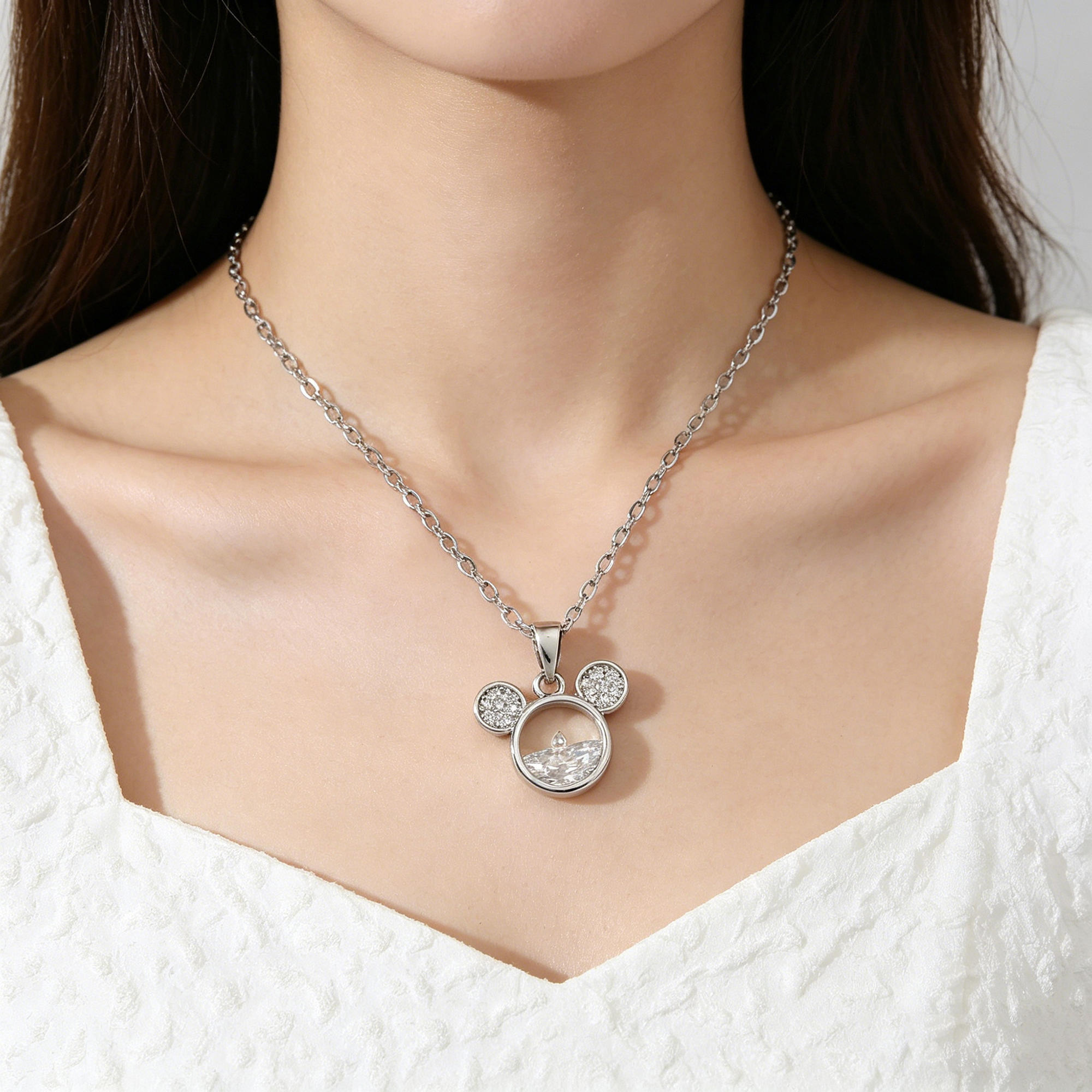 Copper Zirconia Semi-Circular Necklace, Daily Wear