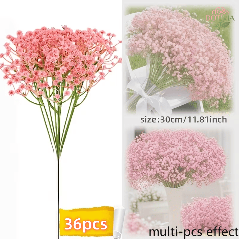 TEMU 36 Bundles 1080 Heads Pink Artificial Baby's Breath, Full And Delicate Artificial Floral Arrangement, Diy Wedding Bouquet, Hotel Tabletop Party