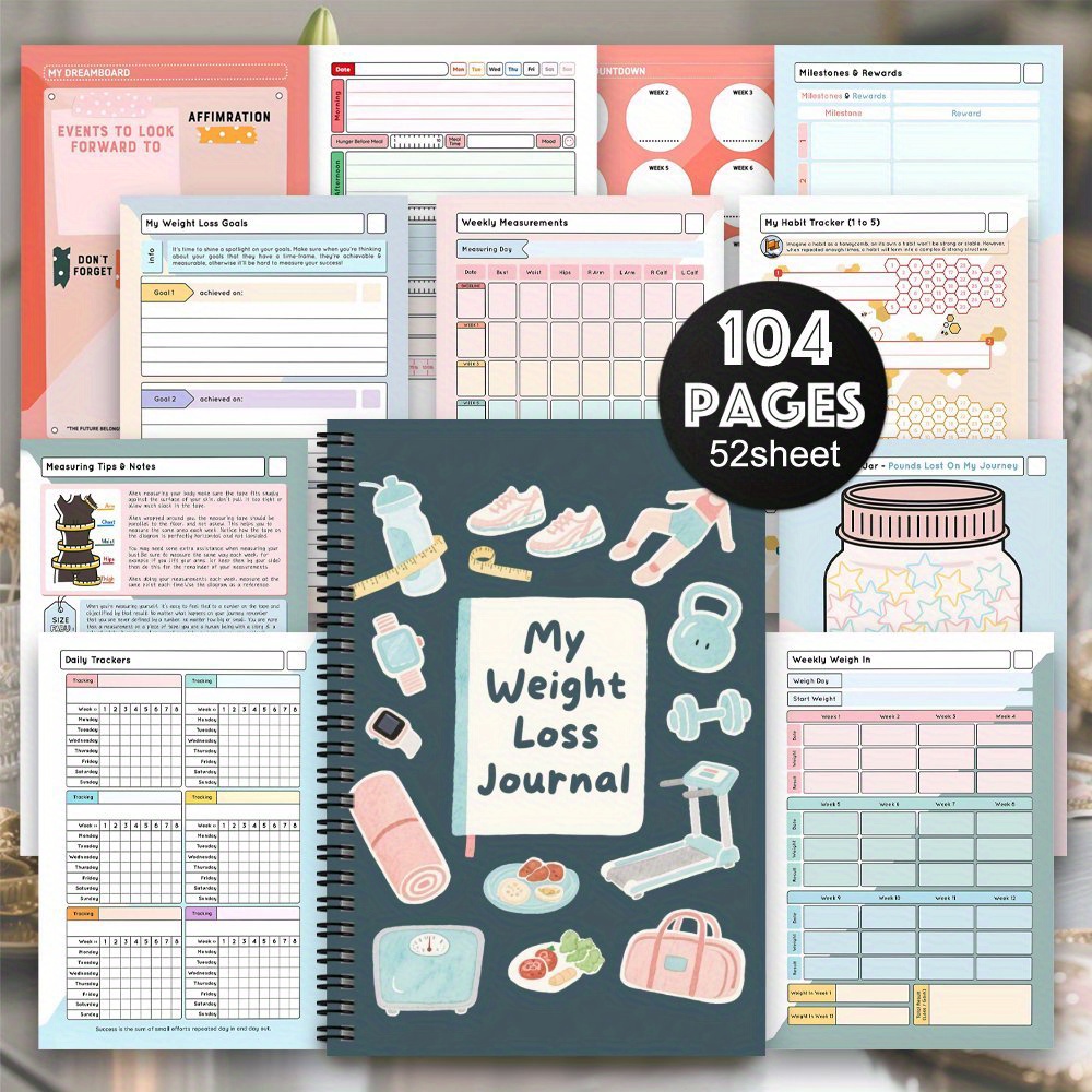 TEMU 1pc Weight Loss Journal And Fitness Planner (spiral Bound) - Elegant Soft-tone Weight Tracking Notebook, Diet , Exercise Log, Progress Notes -