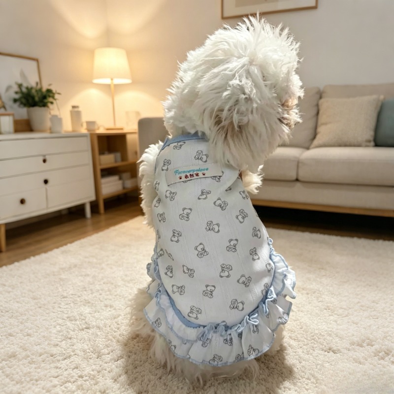 TEMU 春夏用 薄手で通気性の良いペットホームキュートなスリングペット服 犬 猫用 クマ・ボーメイ・テディ向け サマーウェア アイスベスト エアコンルーム用ペットパジャマ 小型犬・猫兼用 ・ボーメイ猫用 夏用涼しい感触のスカート