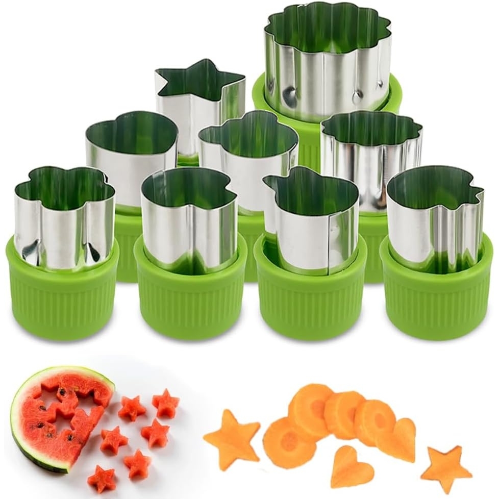 TEMU 9pcs Fruit Cutter Set, Stainless Steel Fruit Slicer With Shape Molds, Watermelon Cutter, Vegetable Cutting Tools With Star Heart Flower Shapes,