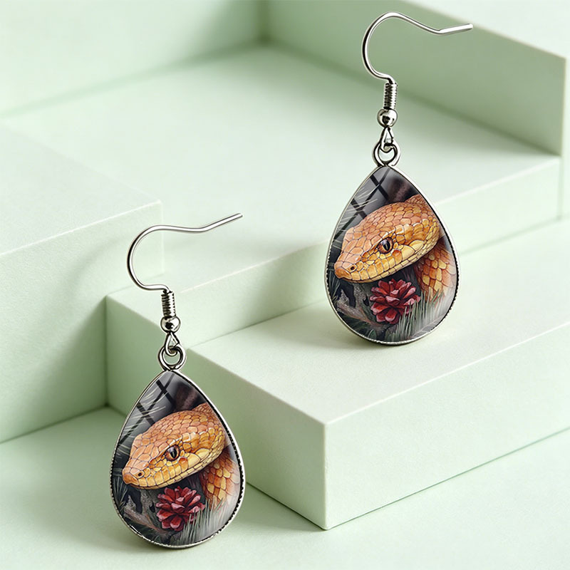 Unisex Golden Pine Snake Pinecone Teardrop Earrings