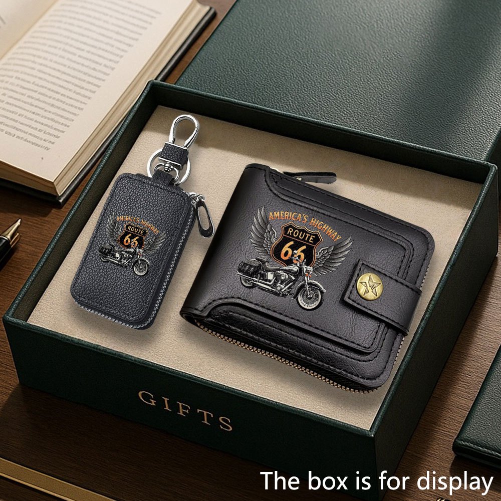 TEMU 2pcs Wallet And Keychain Set Featuring A Stylish Business Wallet With Print And A Key Pouch. A Beautiful And Fashionable Travel Accessory Set