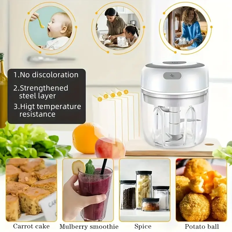 compact 8 45oz usb powered electric food chopper garlic crusher meat mill features ideal for preparation preparation tools carryable suitable for camping picnic garlic chopper Product details 4