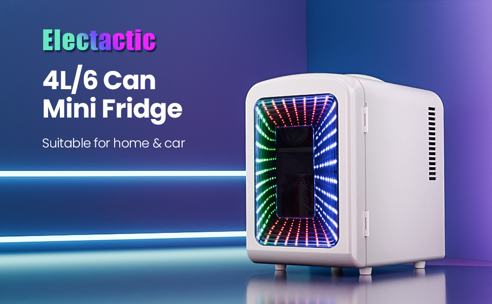 1.06gal/6 Cans Portable Compact Refrigerator with Gaming Lights, AC/DC Power, 39°F Low Temp, Energy-Efficient Compressor, White - for Skincare, Food & Drinks