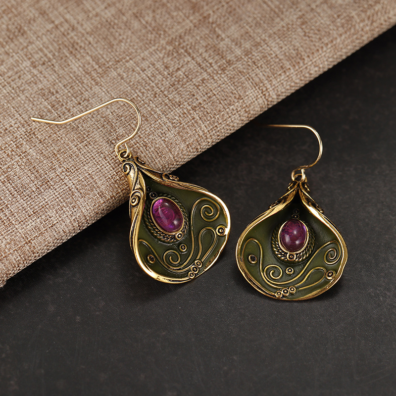 Vintage Inlaid Purple Resin Drop Earrings for Women