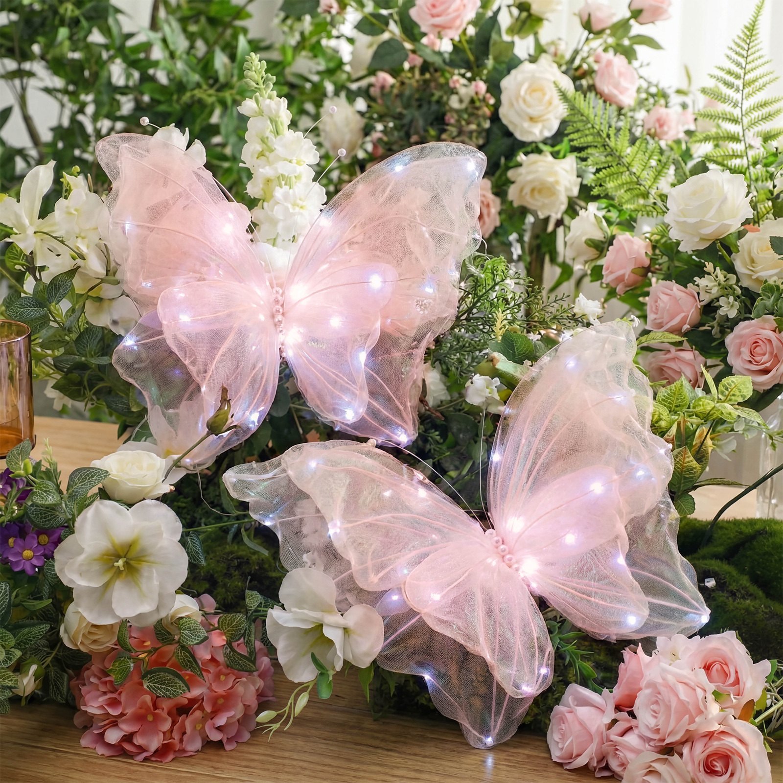 TEMU Pink 2-pack Glowing Butterflies, 20-inch Giant Glowing 3d Large Decorations, Suitable For Weddings, Birthdays, Parties, Celebrations, And
