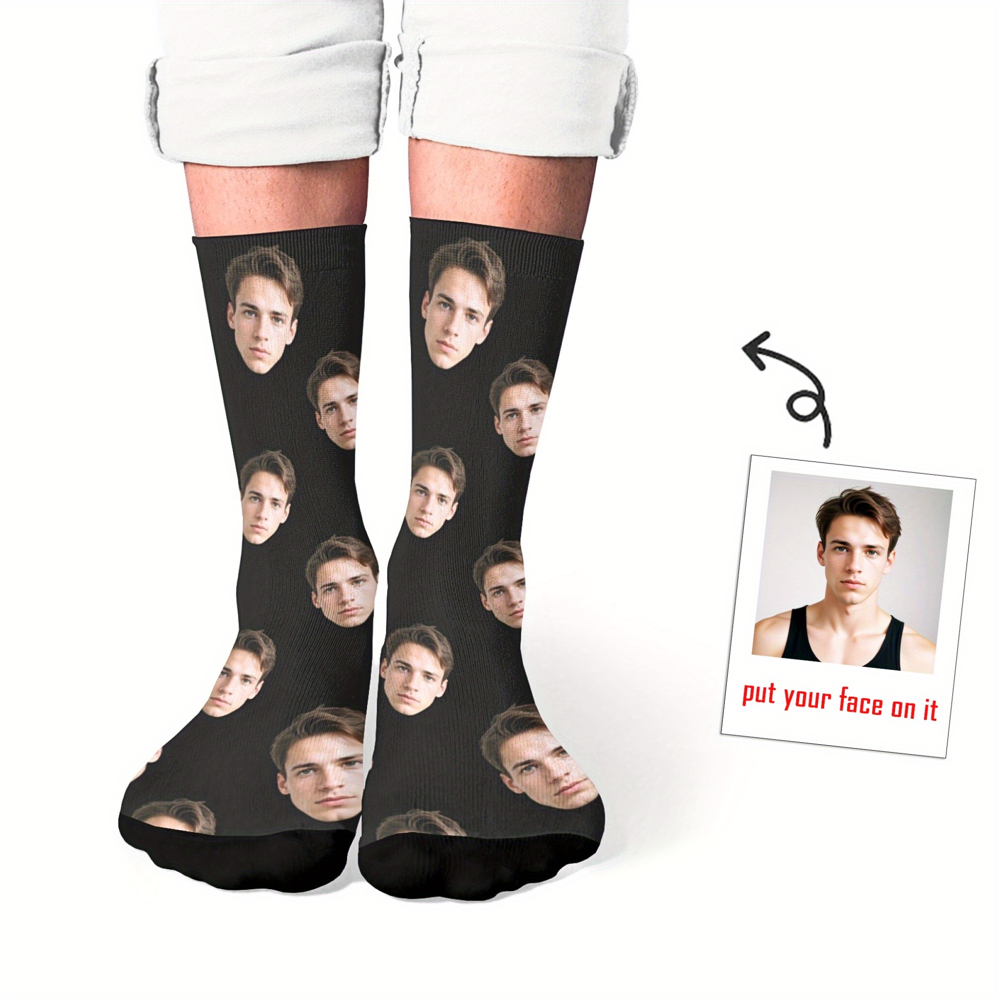 TEMU 1 Pair Diy Custom Socks Unisex Photo Custom Face Socks Gift For Boyfriend, Girlfriend, Holiday Present Birthday Gift, Suitable For Christmas