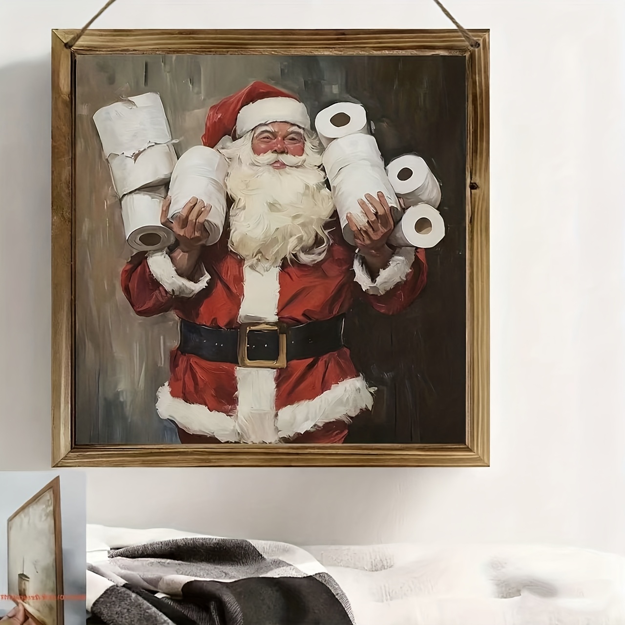 TEMU Décoration murale Père Noël bohème 2D plat, 1 pièce - Panneau mural suspendu en bois artificiel adapté , , de bain, la décoration de Noël et