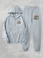 017 womens fashion hoodie set autumn and winter fleece lined printed design zip up casual top pants two piece set