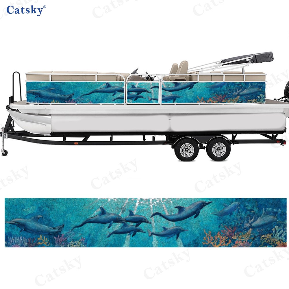2pcs 2D Flat Stickers Deep Sea Style Whale Group Boat Body Sticker