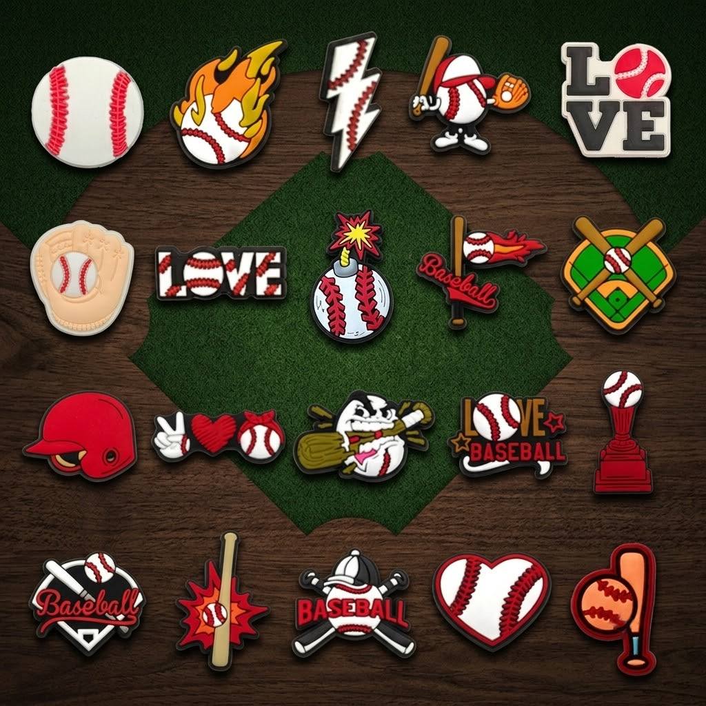 TEMU Lot de 20 boucles de chaussures en PVC sur le thème du baseball pour athlétisme sportif, adaptées aux chaussons, sandales et tongs, idéales pour