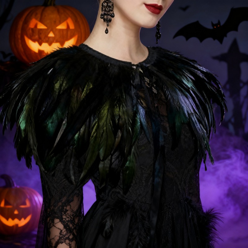 TEMU Women's Gothic Artificial Feather-style (non-) Shoulder Collar - Elegant Collarbone Harness Accessory For Ball Dresses, Costume Parties & Themed