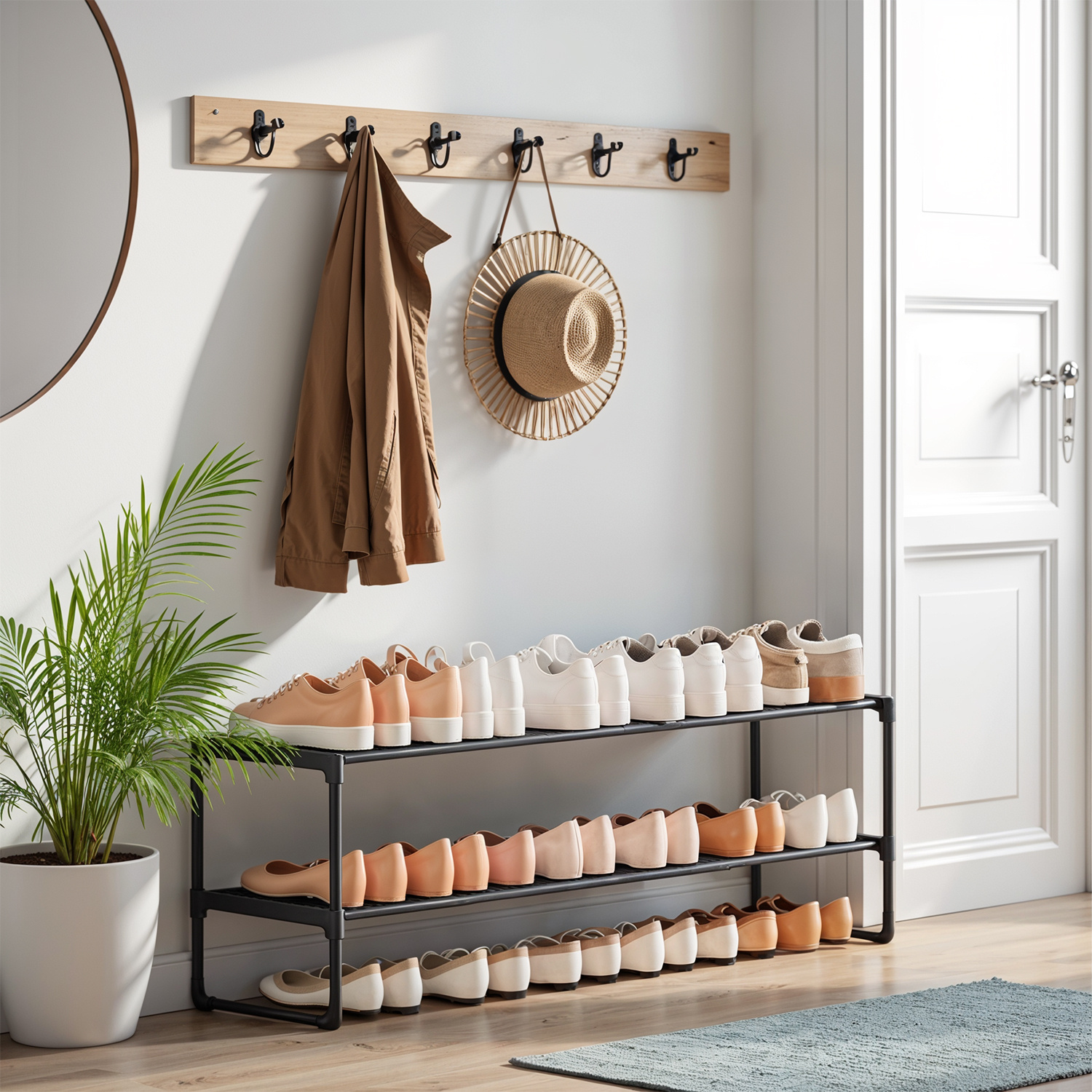 TEMU Shoe Rack, 2-tier Shoe Organizer, Metal Storage Shelf, Upright Or Upside Down, For 15-18 Pairs, Stackable, For Entryway