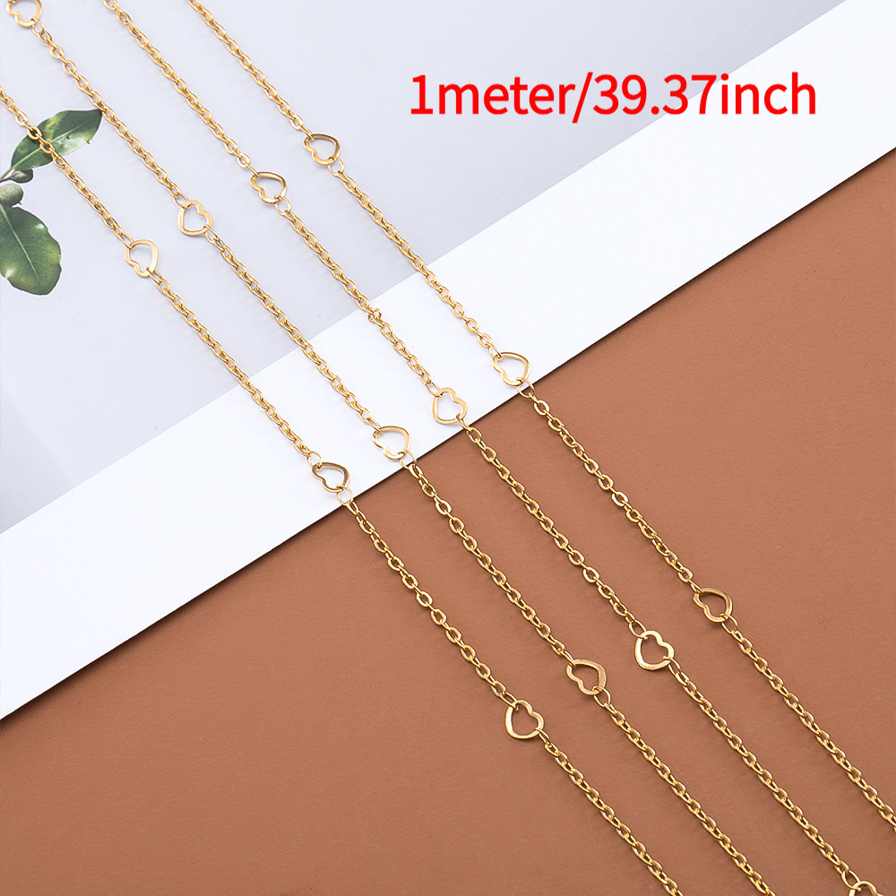 TEMU 1 Meter 304 Stainless Steel Hollow Love Chain Color-preserving Peach Heart Handmade Chain For Necklace Bracelet Jewelry Additions Making Bead