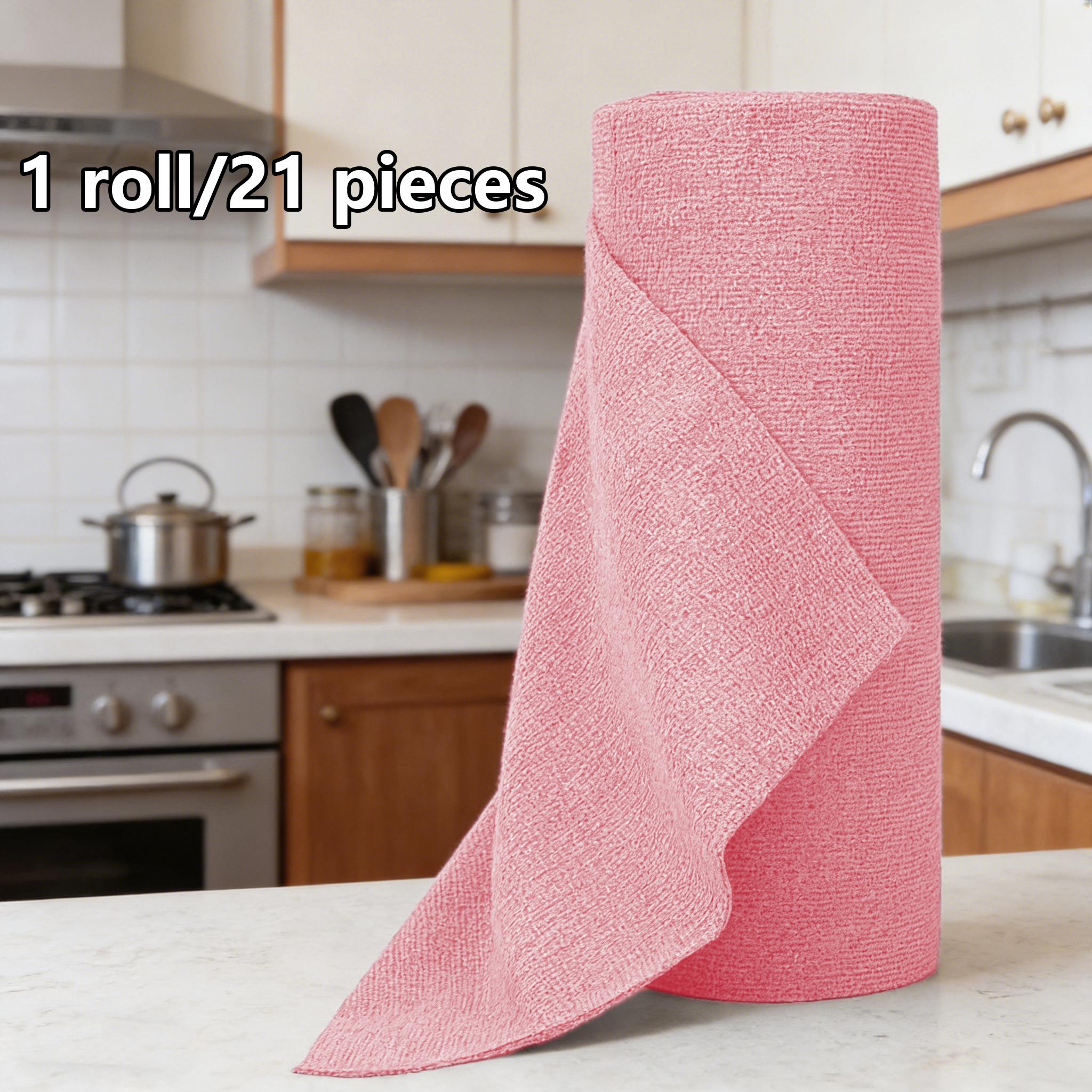 TEMU 1 Roll/21pcs Reusable Microfiber Cleaning Wet Wipes- Absorbent, Durable And Machine Washable Kitchen Cloths, Suitable For Dishwashing,