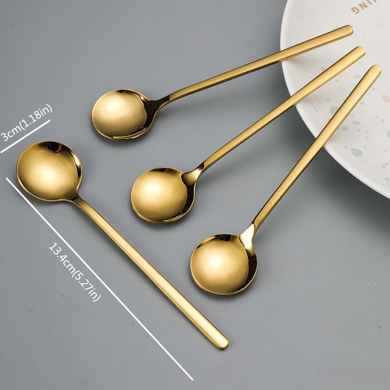 TEMU 4pcs Set Of Golden Stainless Steel Coffee Spoons, Household Mixing Spoons, Dessert Spoons, High-end Appearance Tableware Set