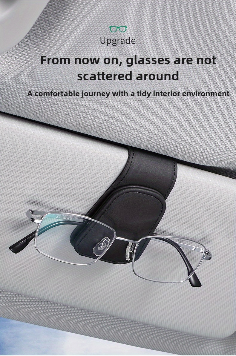 2pcs Magnetic PU Leather Fashion Sun Visor Glasses Holder - with Card Slot, One-Hand Operation, Multiple Colors (Black, Gray, Beige, Red-Brown), Driver's Side Interior Accessory, Stylish Glasses Mount