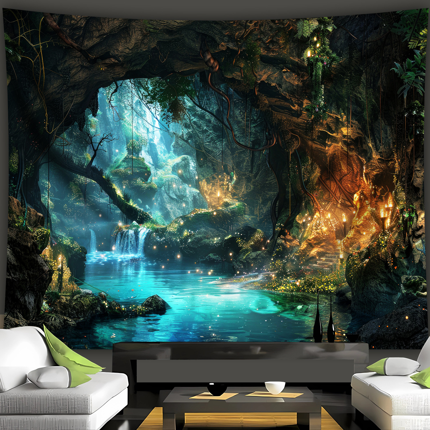 TEMU 1pc- Ultra Large Size- Fantasy Tree Cave Plants Landscape Photo Huge Digital Printing Tapestry, Aesthetic Printing Polyester- For Living Room