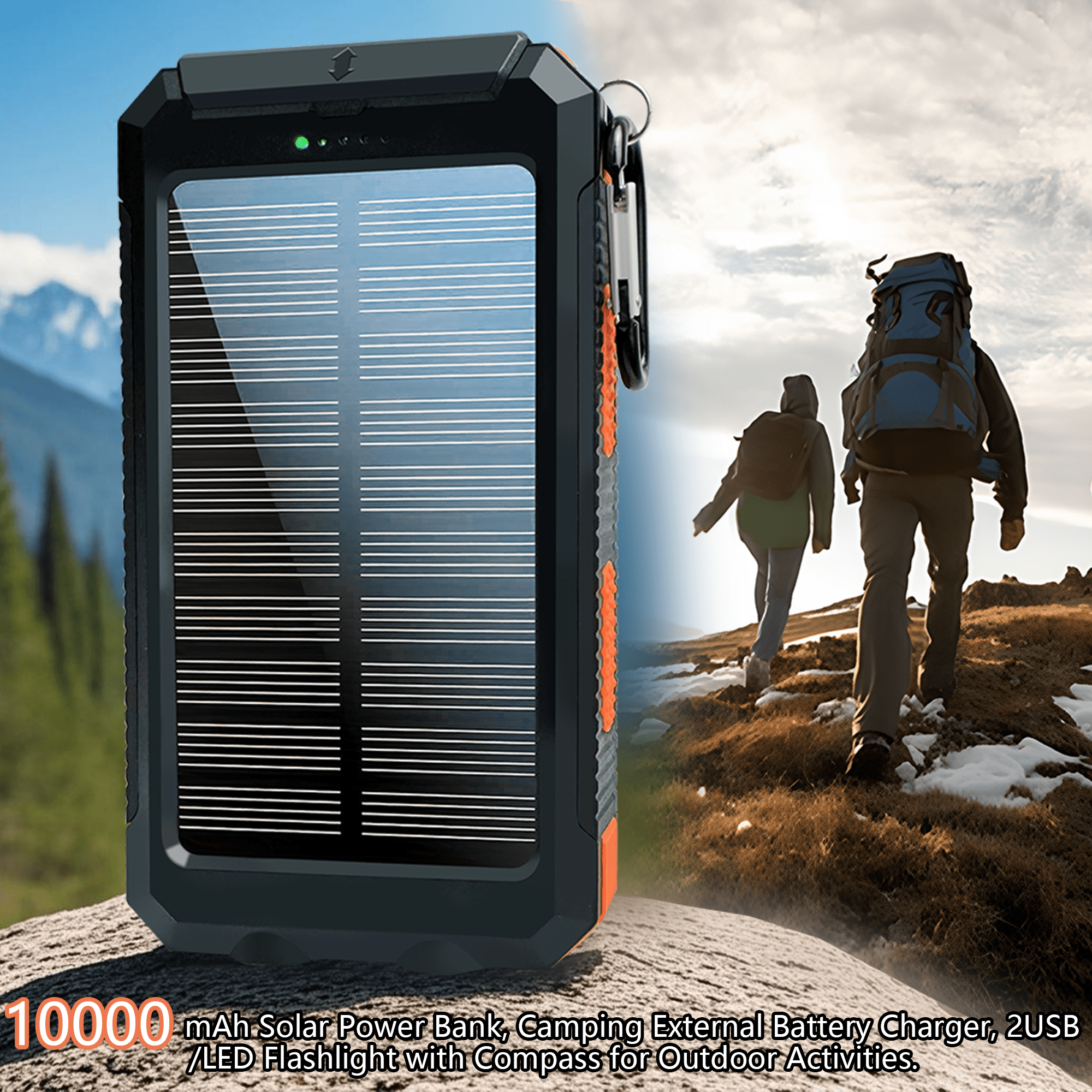 10000 20000mah capacity portable charger solar power bank dual 5v usb ports output with led flashlight compass for mobile phones mobile devices travel and camping external backup battery pack   for   Product details 2