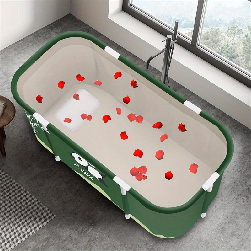 TEMU 115cm Extra Large Portable Foldable Bathtub For Adult, Soaking Tub With Cover For Small Bathroom, Thickened Bathtub