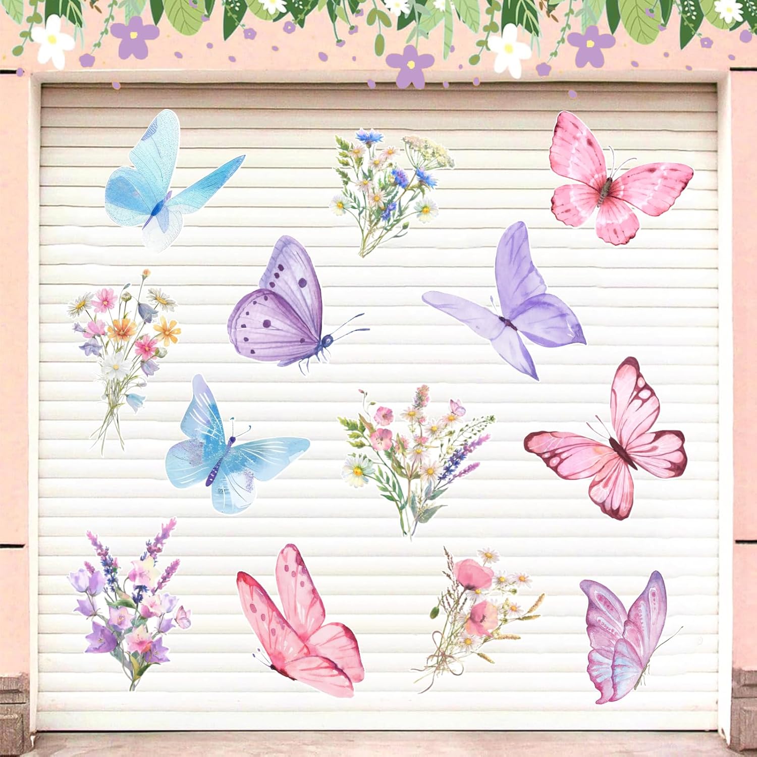 TEMU Set Of 13 Magnetic Stickers Featuring Watercolor Butterflies, Perfect For Decorating Your Garage Door, Refrigerator, Or Car For Summer