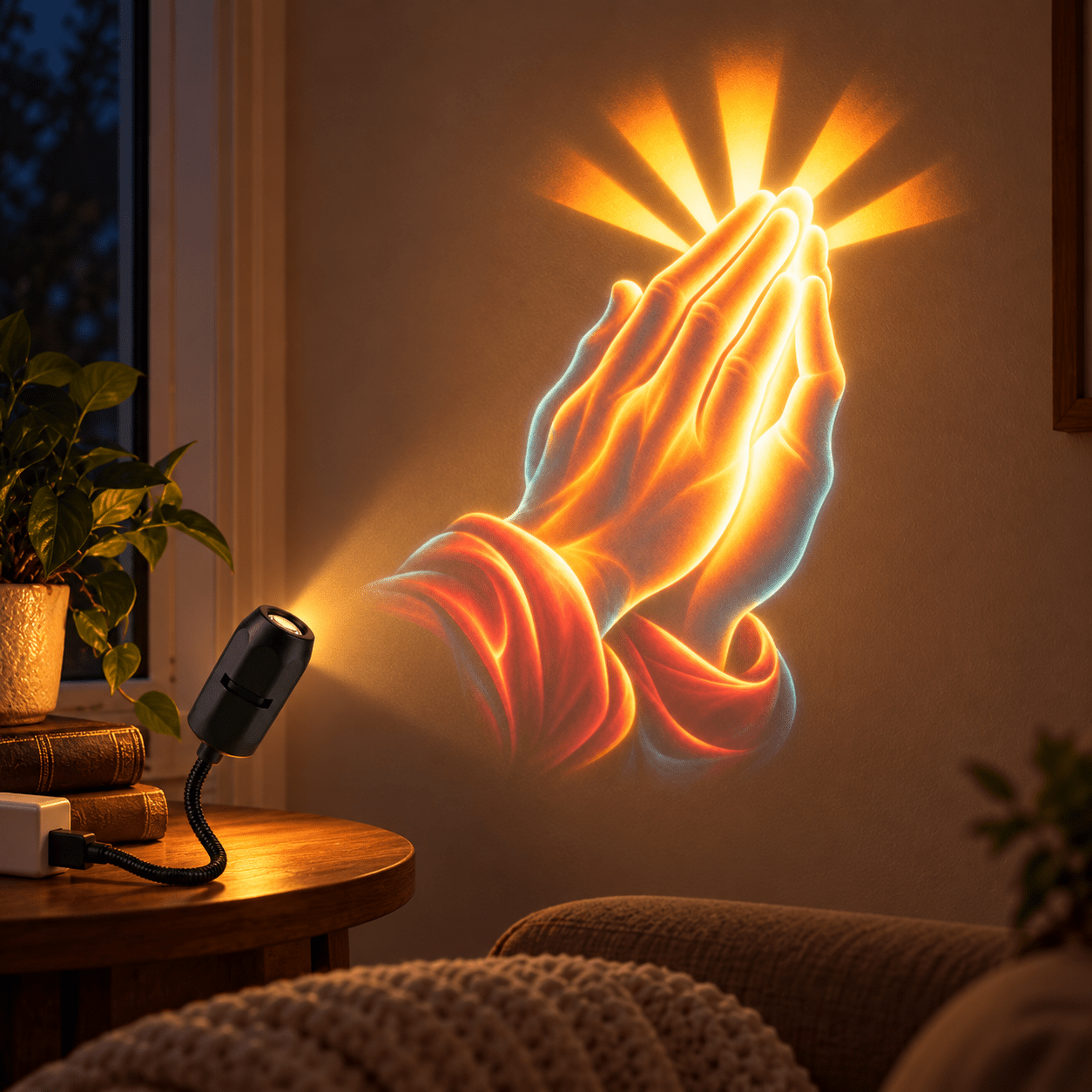 TEMU 1pc Usb-powered Golden Projection Lamp With Adjustable Gooseneck & Ceiling/wall Light Suitable For Bedroom, Living Room, Christian Faith Decor,