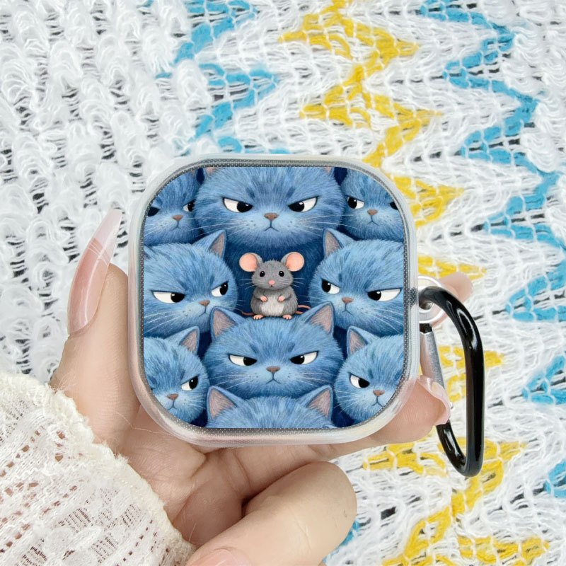 item picture 1275 mouse breaking into a cats group pattern case for samsung buds4 earbuds tpu transparent protective cover for galaxy buds4 pro transparent protective case for samsung galaxy  4 pro with keychain   earbud case