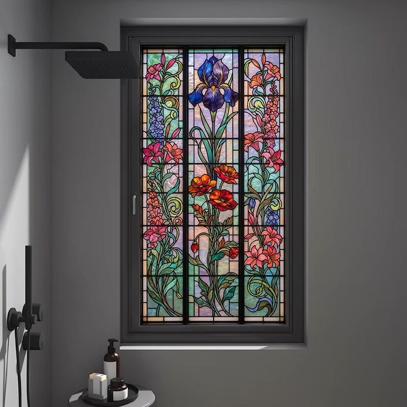 TEMU 2d Flat, 2d Flat European Vintage Painted Glass Film For Living Room And Bedroom Windows, Church Art Glass Decal, Frosted Translucent Opaque