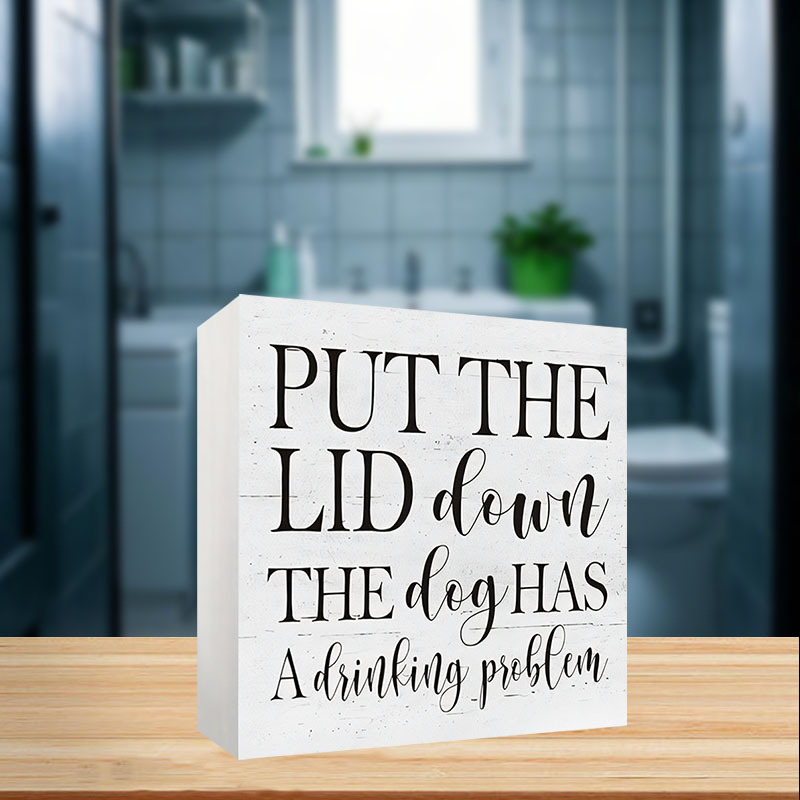 TEMU 1pc 'put Down' Bathroom Sign, 3.96in/10cm Pvc Desktop Decorative Plaque And Statues, Housewarming Gift, Suitable For Farmhouse Home Office