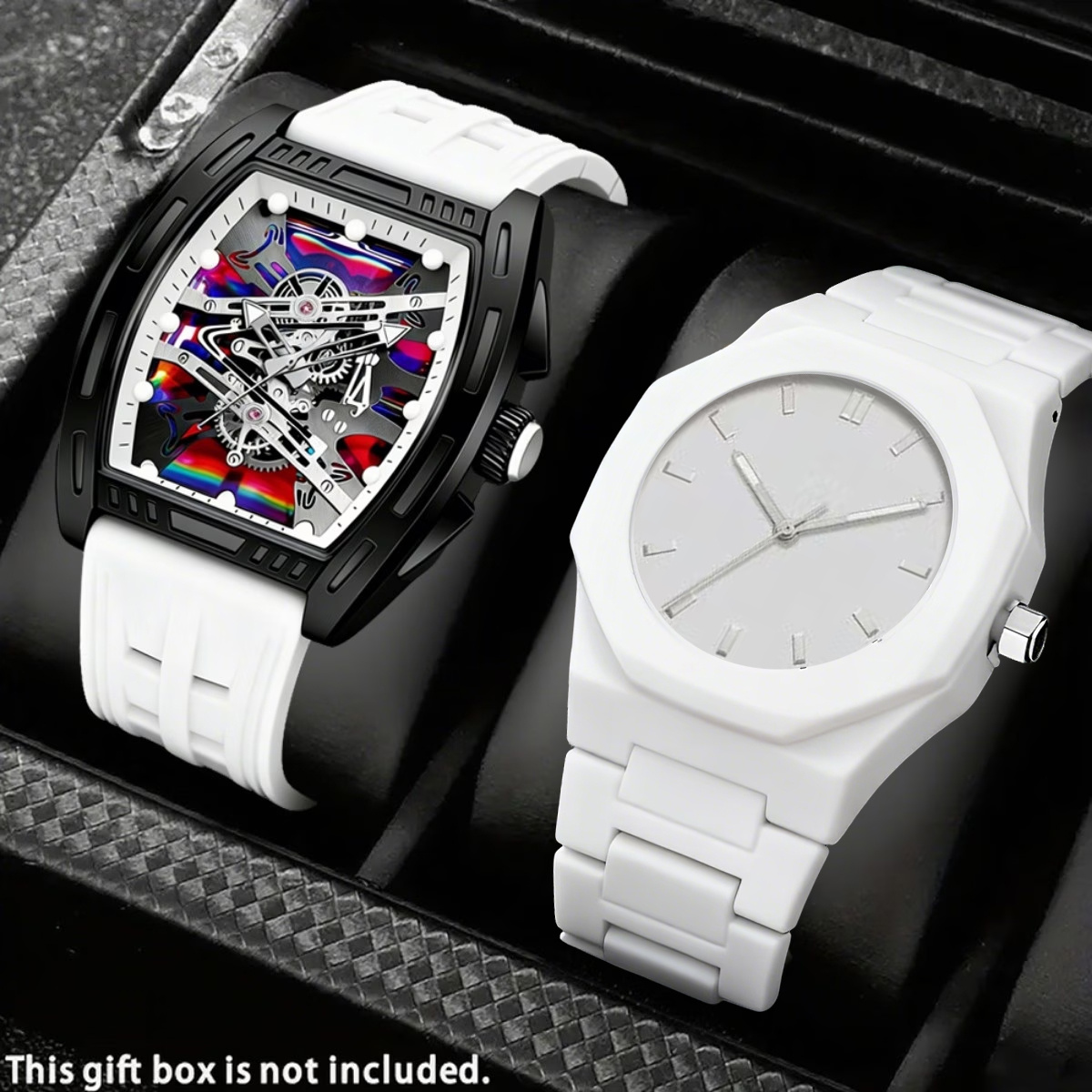 Men's Sports Watch, 2pcs Set, White Modern Design, Pointer Display, High-quality and Durable Acrylic Mirror and Synthetic Resin Case, Comfortable Strap, Suitable for Daily and Special Occasions, Fashionable Classic Watch