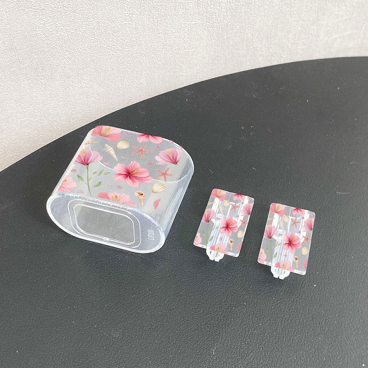 TEMU O0197 Oil Painting Pink Flower Shell Pattern Eu Standard For Iphone20w Transparent Charger Protective Case For Iphone13/14/15 European Charger
