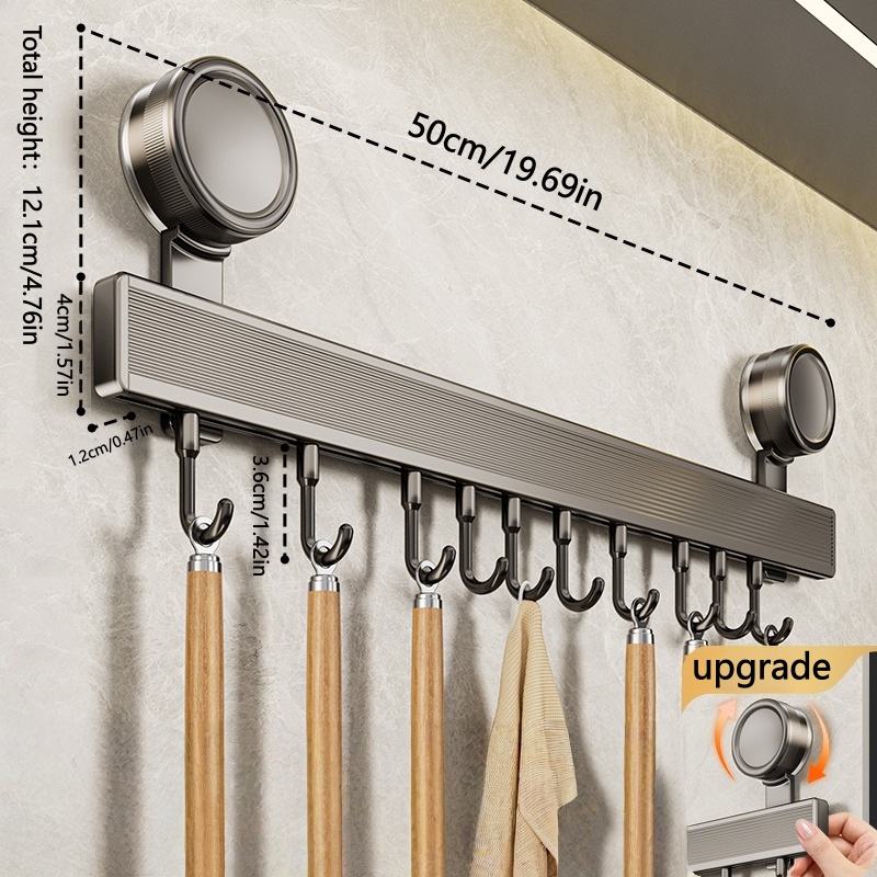 E-shop Punch-Free Saugnapf Modernes Wandmontiertes Aluminium Küchenregal mit Eleganter Gebürsteter Endplatte - Ideal zum Aufhängen von Löffeln,