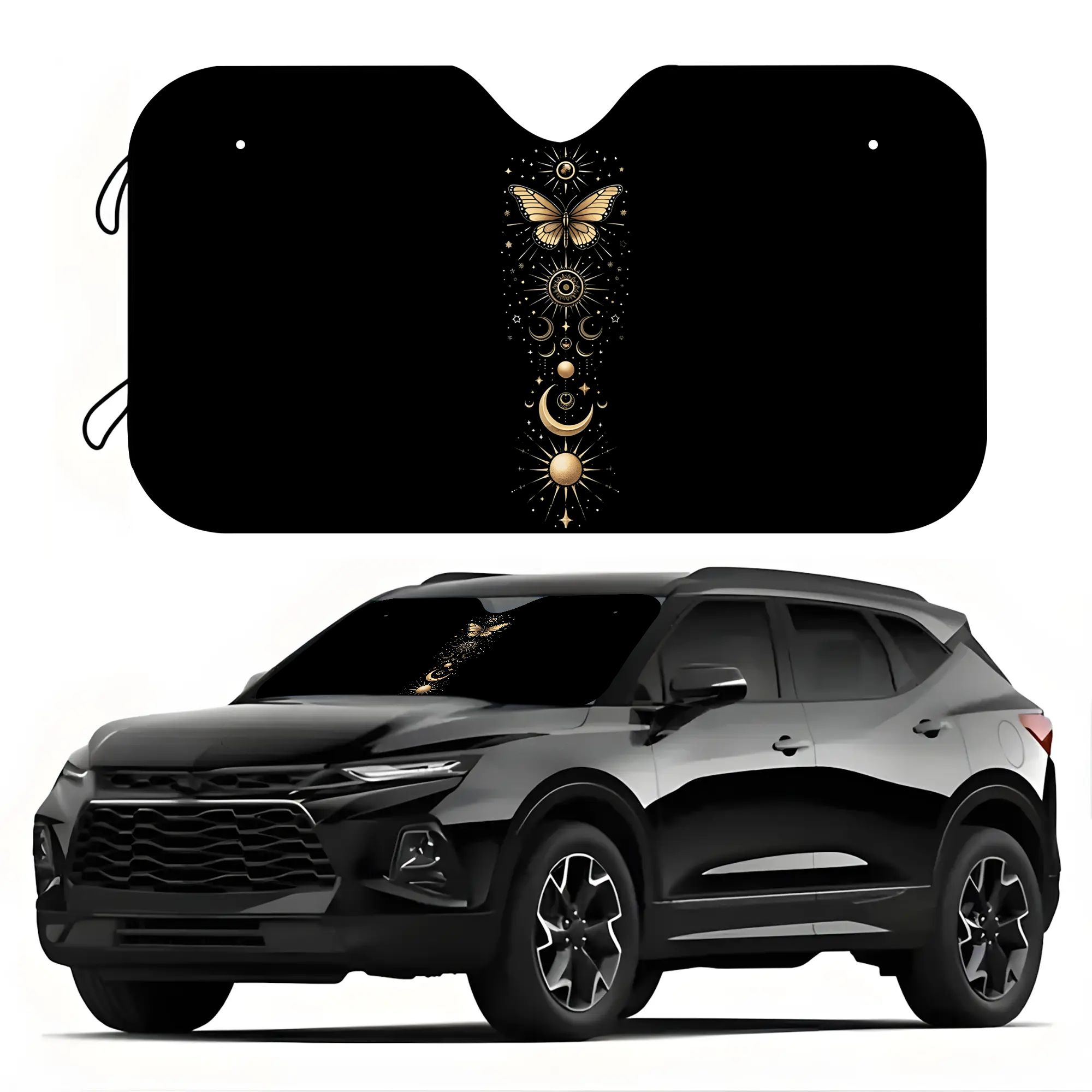 TEMU 1 Pack Celestial With Printed Car Windshield Sun Shade Foldable Uv Protection Cover, Vibrant Design, Heat Reduction Anti Glare, Car Sun Visor