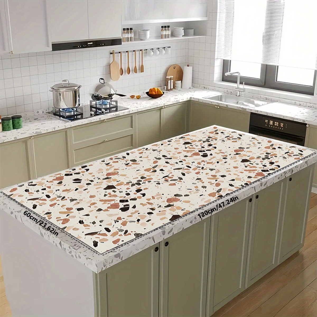TEMU 1pc Crushed Stone Terrazzo Texture 2d Printed Pattern Kitchen Island Mat/countertop Protector Mat, Counter Mat, Countertop Mat, Dining Table