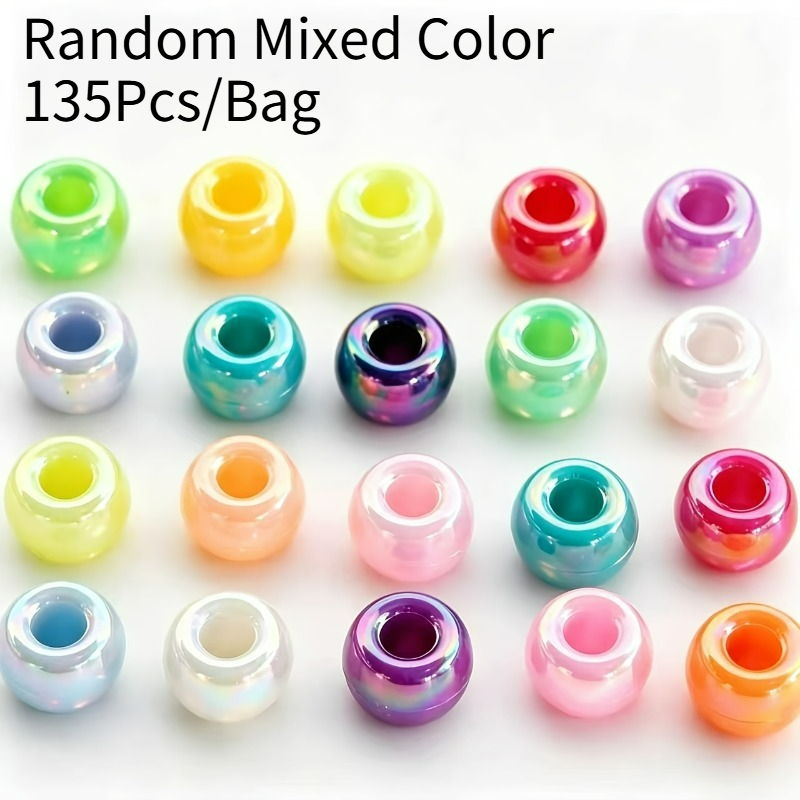 TEMU 135pcs/bag - High Gloss Ab Acrylic Large-hole Tube Beads In Multiple Colors, Mixed And Assembled Through-hole Bucket Beads - Diy Bracelet,